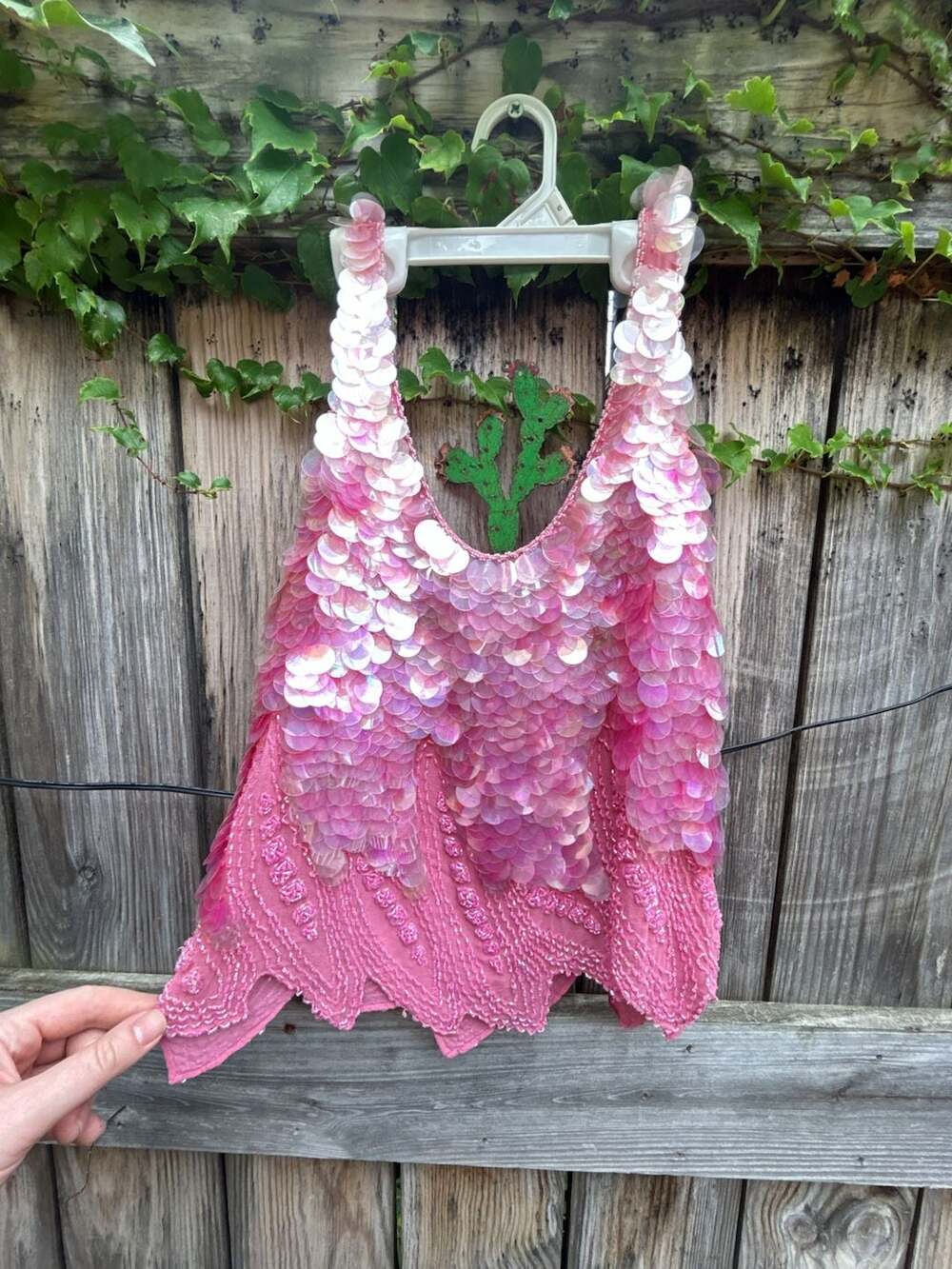 Oleg Cassini Pink Silk Sequin And Beaded Fairycore Tank Top
